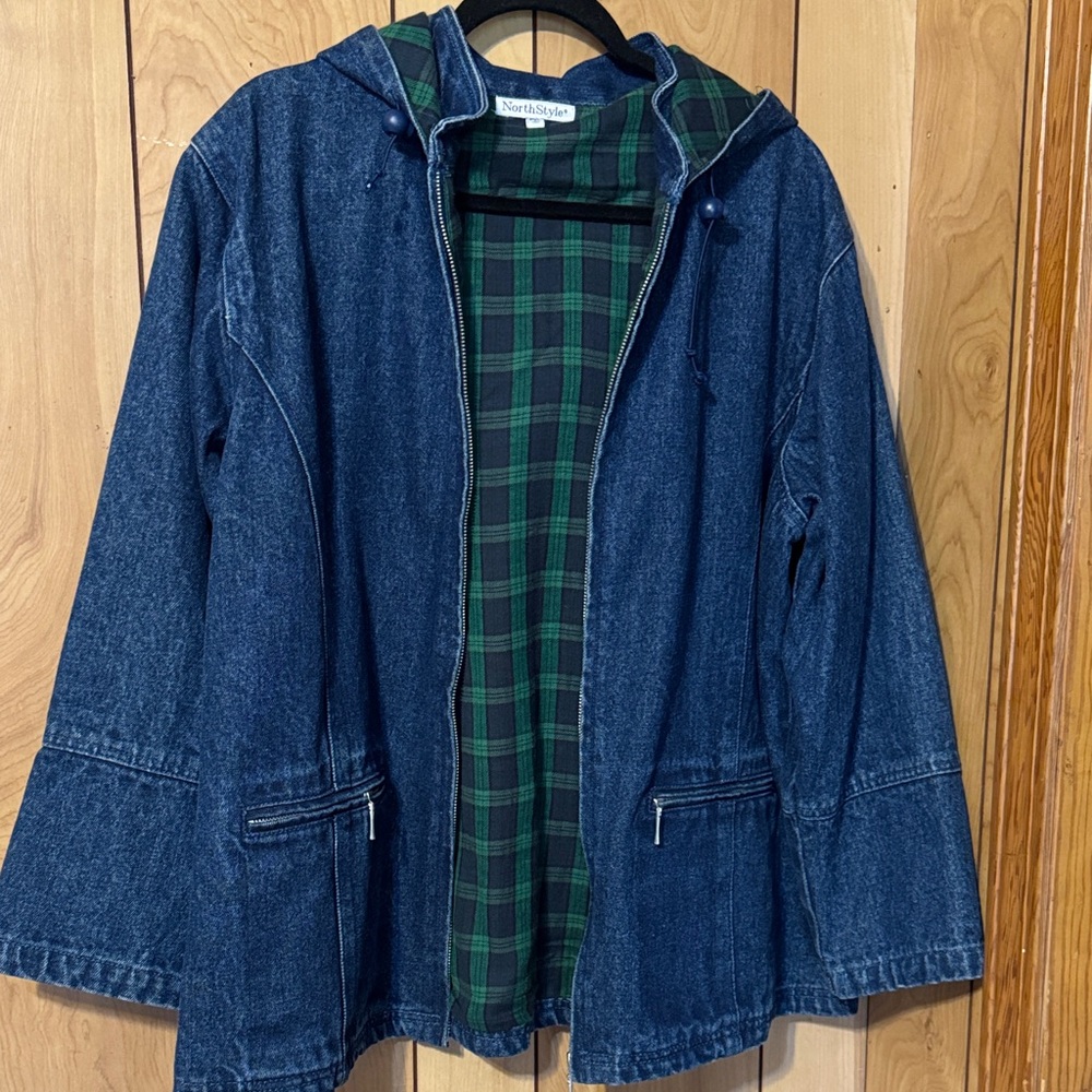 NorthStyle Denim Jacket with Plaid Lining